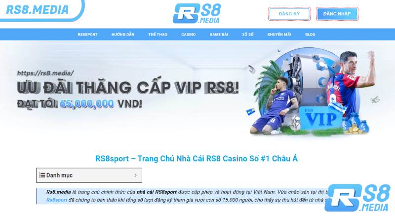 Link đăng nhập nhà cái RS8 mới nhất 2024